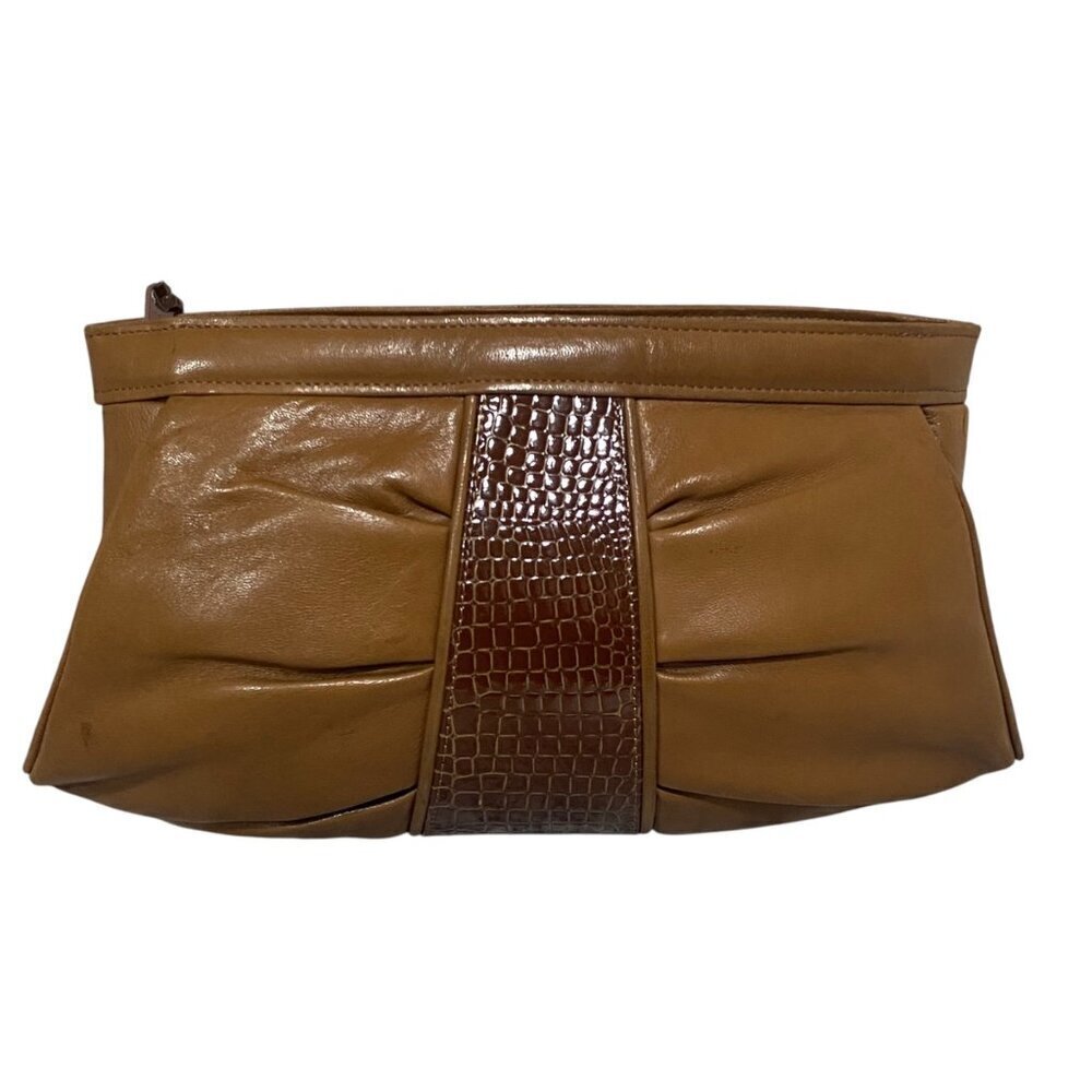 Vintage Yuki Torii Leather and Croc Clutch in Carmel Brown